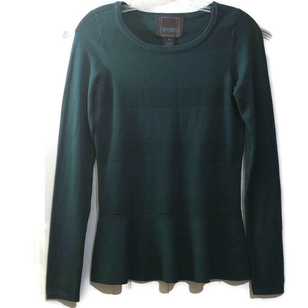 Even Ribbed Peplum Long Sleeved Shirt Green XS